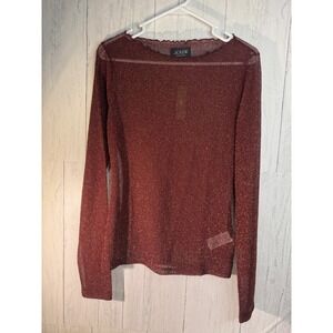 J.Crew Collection Womens Sheer Metallic Mesh Lettuce Edge Top Burgundy Red Gold